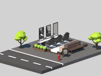 Cartoon Low Poly Building Barber Shop Low-poly 3D model