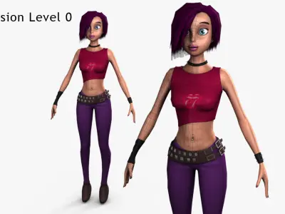 Nancy Lowpoly cartoon girl with hair Low-poly 3D model