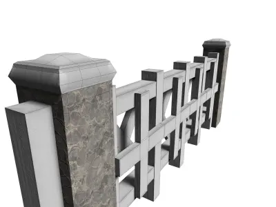 Wooden and stone wall fence set Low-poly 3D model