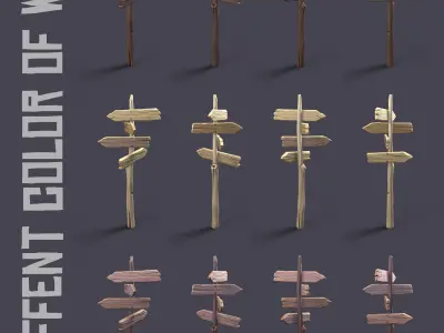 Sylized Wooden Sign Low-poly 3D model