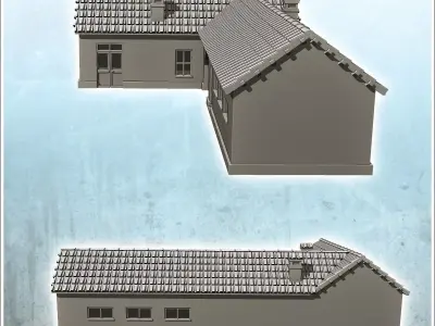 Military barracks with central access arch and tile roof 3 - Wor 3D print model purchase