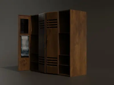 Three-door wooden cabinet 3D model