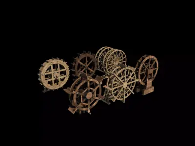 Watermill wheel set all 3D model