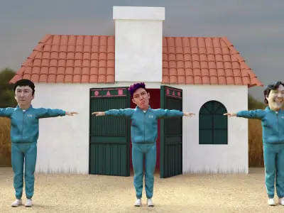 Squid Game - Red Light Green Light Doll Map with Characters Low-poly 3D model