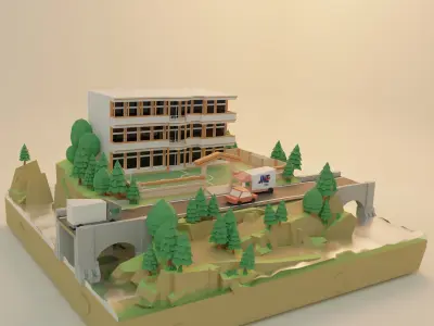 Low Poly School Animation Blender Low-poly 3D model