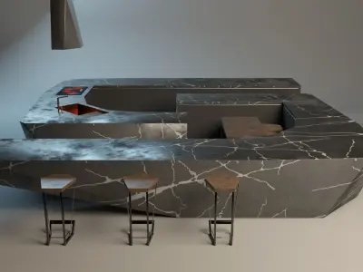 S shape modern kitchen 3D model