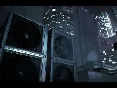 Futuristic Rooftop City Environment Low-poly 3D model