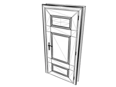 Dark Wood Interior Door with Upper Frosted Glass Panel Low-poly 3D model