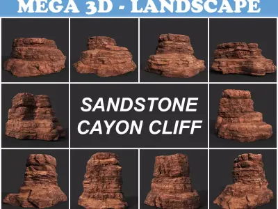 Low poly Sandstone Canyon Cliff 210223 Low-poly 3D model