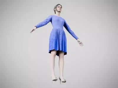 Dress 05 Very Light Blue With Design Low-poly 3D model