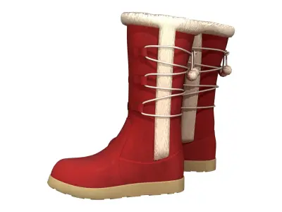 Womens Winter Lace Up Snow Boots With Fur Low-poly 3D model