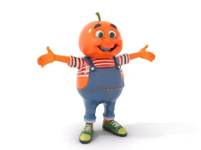 Orangey Character Rigged and Animated in Overalls Low-poly 3D model