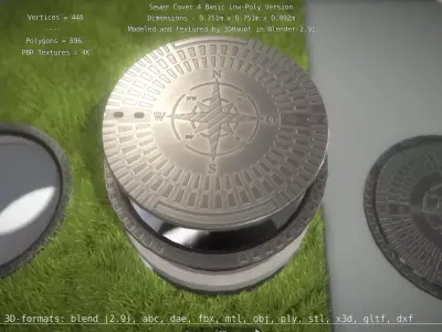 Sewer Cover 4 Basic Low-Poly Version Low-poly 3D model