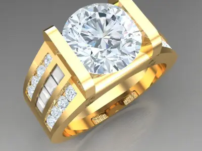 Light Gold Diamond Men Ring 2MR003 3D model