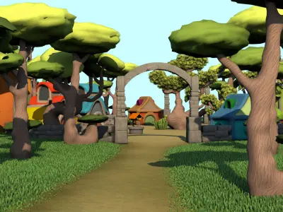 Cartoon Village 3D model