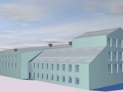Supermarket building on cloudy day Low-poly 3D model