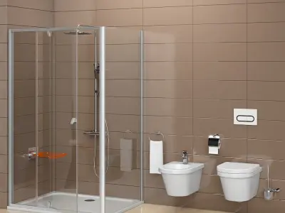 Shower room Ravak Pivot and toilet bidet Ravak Chrome 3D model