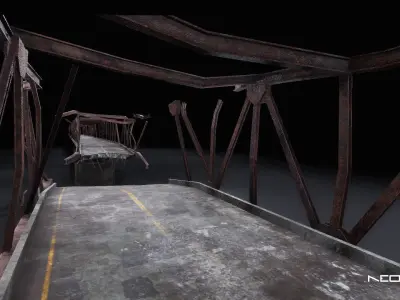 Low Poly Modular Broken Bridge 2 Low-poly 3D model