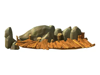 Broken - Wooden Bridge - Stone 03 3D model