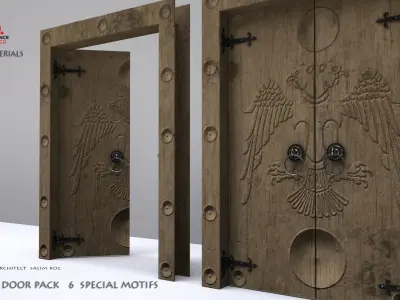  Wooden Door pack   7 piece  special patterns Low-poly 3D model