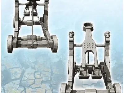 Fantasy medieval catapult decorated with skulls with chain 1 - M 3D print model