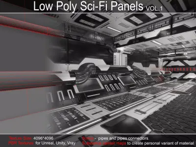 Sci-Fi Panels Low Poly  Low-poly 3D model