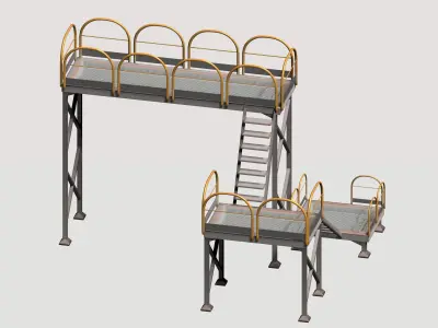 Industrial yellow platform with rails Low-poly 3D model