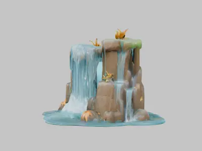 A stylized 3D model of a fountain Low-poly 3D model