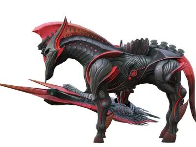 Menacing futuristic armored warrior Low-poly 3D model