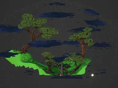 Cartoon Forest - trees grass plant and rocks LOW-POLY 3d model Low-poly 3D model