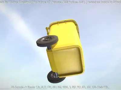 Yellow Plastic Waste Bin 120 Liters 936x550x482 Low-poly 3D model