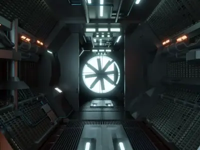 Sci-fi Corridor with monster fan - Spaceship Interior 3D model