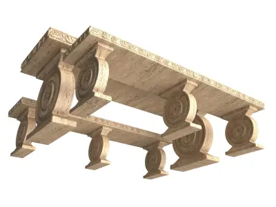 Stone Bench and Table Collection Low-poly 3D model