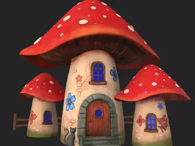 3D Mushroom Environment Low-poly 3D model