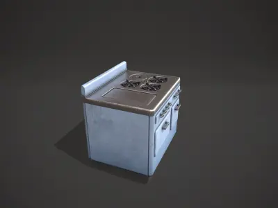 Light Blue Vintage Stove Low-poly 3D model