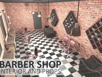 Barber shop - interior and props Low-poly 3D model