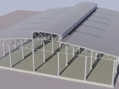 Warehouse 3D Model metal building with roof Low-poly 3D model
