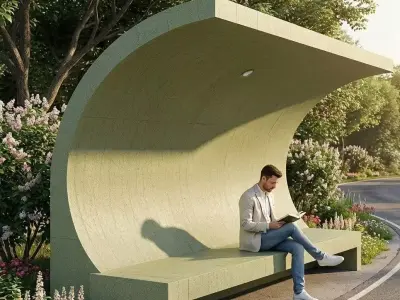 Futuristic Concrete Bus Stop  Seating Canopy Low-poly 3D model