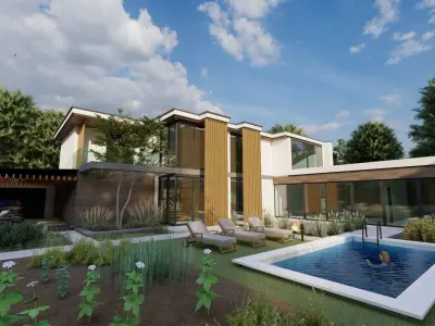 Residential house with swimming pool 3D model purchase