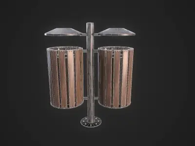 Wood Trash Bin Low-poly 3D model