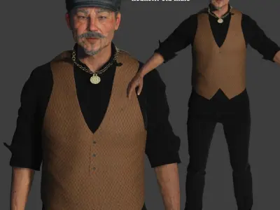 AAA 3D ASIAN OLD BEARDED BUSINESSMAN - REALISTIC GAME CHARACTER Low-poly 3D model