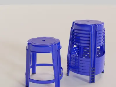 Stackable Plastic Stool Low-poly 3D model