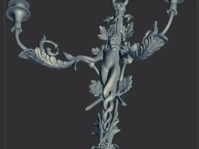 French-gilt-bronze-twin-light-wall humanoid creature with wings 3D print model