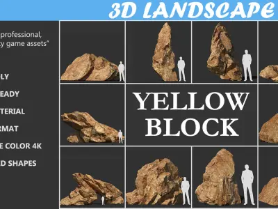 Low poly sharp blocky Yellow rock formation 181113 Low-poly 3D model