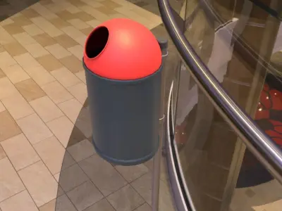 Red and black plastic city trash can - Low-Poly Low-poly 3D model