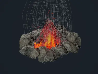 Camp Fire Pit Pack 01 Game Ready Low-poly 3D model