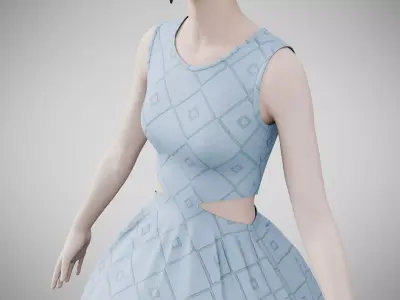 Dress 32 Light Blue Low-poly 3D model