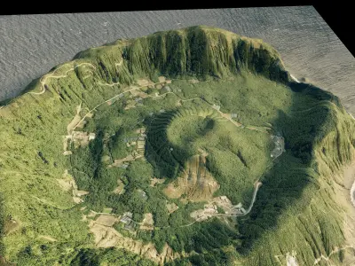 Aogashima island 3d terrain model Low-poly 3D model