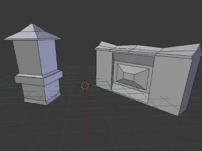 Fantasy Wall Set Low-poly 3D model