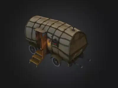 Mystical Caravan in the Woods Low-poly 3D model